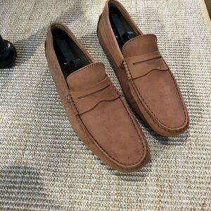 Brown Suede Slip-On Loafers with Durable Soles